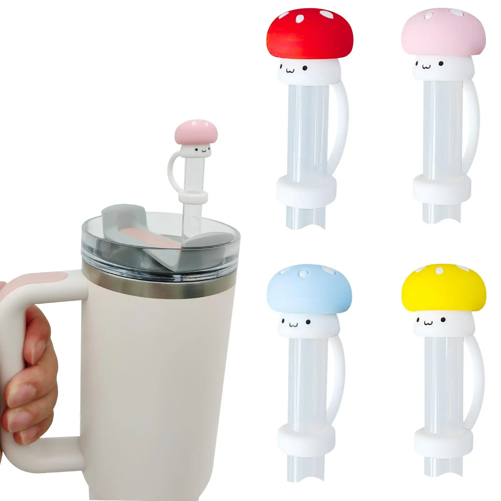 Mushroom Shaped Straw Cap, 4pcs Silicone Straw Lid, Dust-proof Straw Protectors For Glasses & Cups