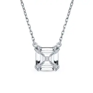Classic 2CTW Solitaire Square CZ Asscher Cut Necklace Pendant Gold Plated Silver