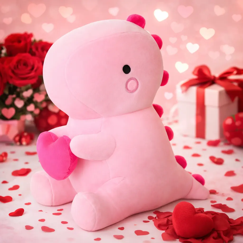 SQEQE Cute Dinosaur Stuffed Animal with Heart Chest, Loving Soft Dino Plush Toy, Gifts for Girlfriend, GF Birthday Gift for Romantic Occasions, Gf Gift