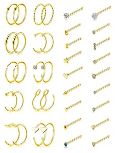 38 Pcs Nose Piercing Jewelry Set Trendy Dainty & Versatile Style (20G Size, Stainless Steel Material, Multiple Designs & Secure Comfortable, Nose Rings Hoops) for Women & Girls (Nose Piercing Styling, Daily Wear & Fashion Looks)