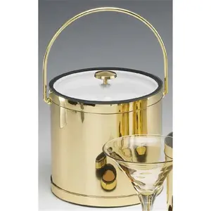 212 MAIN Mylar Finish Polished Brass 3-Qt Ice Bucket - Indoor Use Kitchenware with Bale Handle, Lucite Cover, Flat Knob, for Bar Utensils