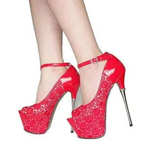 getmorebeauty Women's 15cm stiletto stripper Heels Sandals Lace Flower Strappy Hollow High Heels  Summer