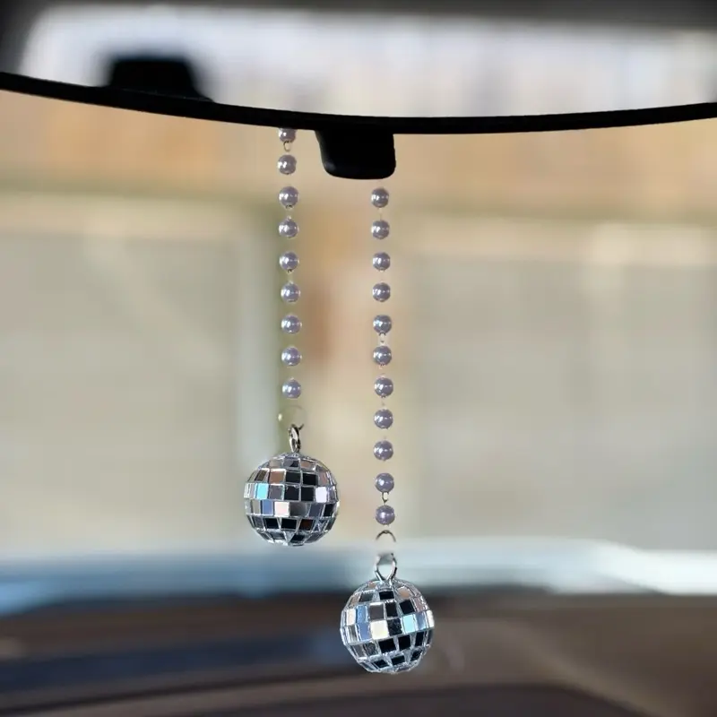Disco Ball Car Charm - 1 Inch Metallic Disco Ball with Chain for Car or Home Decor