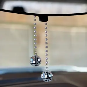 Disco Ball Car Charm - 1 Inch Metallic Disco Ball with Chain for Car or Home Decor
