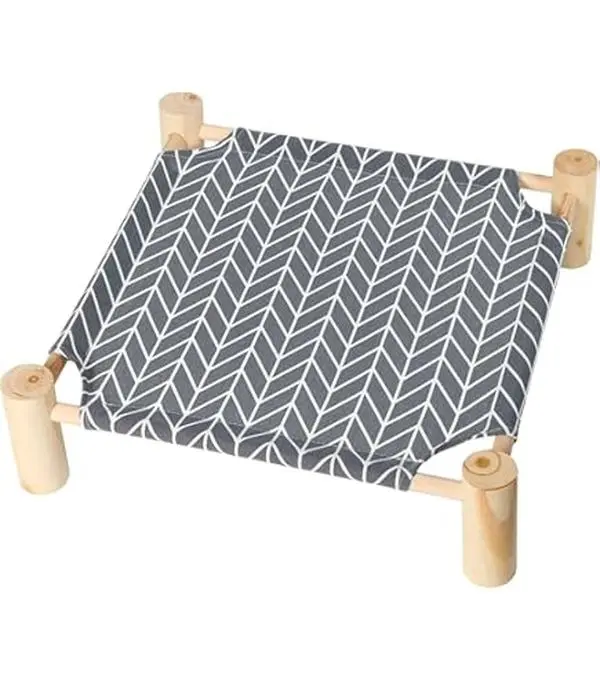 CoolCat 4-Piece Wooden Hammock Set - Durable, Portable and Detachable Freestanding Hammock Bed, 21 x 19 x 5 Inches Raised Elevation, All Seasons Indoor Outdoor Pet Furniture for Small Pets, Non-Vibrant Plain Design, Relaxation Spot