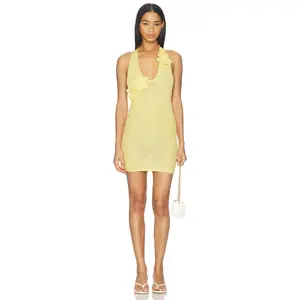 MORE TO COME Mimi Halter Mini Dress in Baby Yellow