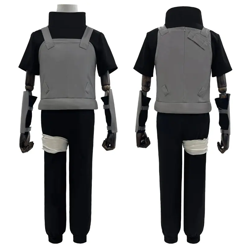 Anbu Cosplay Costume Set, 4-Piece Lady's Uchiha Itachi Woven Outfit with Faux Leather Vest for Halloween Events, Wool