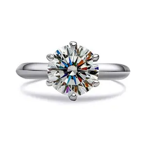 Six-prong simulated diamond ring, couple's open wedding ring, adjustable jewelry