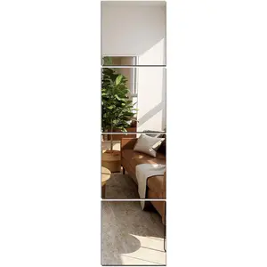 Wall Mirror Full Length, 12Inches x 4PCS, Glass Frameless Body Mirror Wall-Mounted for Gym, Bedroom, Living Room, Over The Door Decor