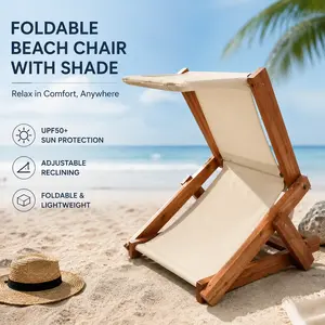 UPF 50+ Beach Sun Lounger with Face Shade, Foldable Portable Beach Umbrella