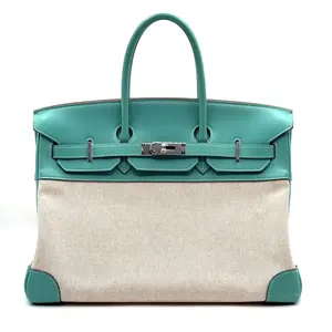 Pre-owned HERMÈS Leather Tote Bags HERMES Birkin 35 Lagoon Swift And Toile PHW Square L