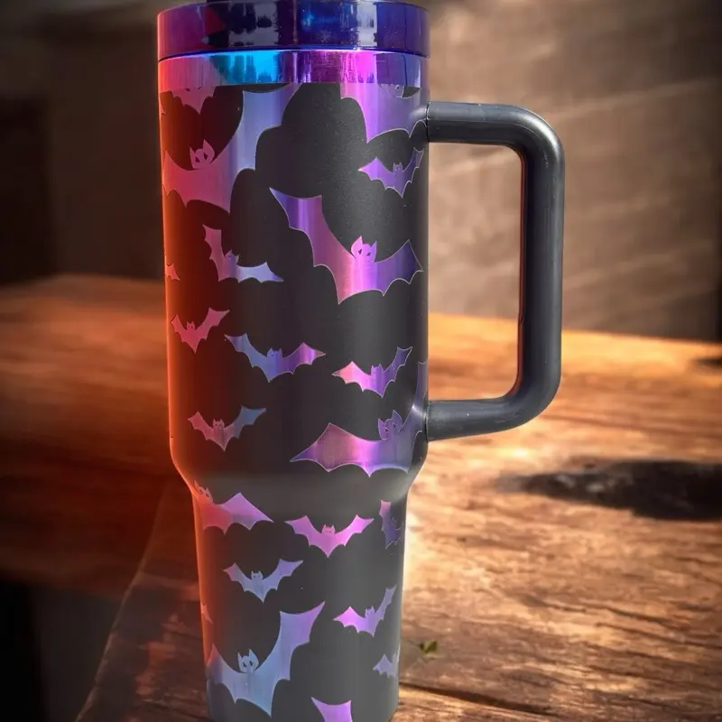 Bats Tumbler with Handle - Laser Engraved, Perfect for Your Drinks - Bottle, Drinkware