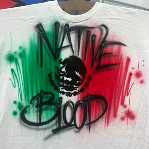 Native Blood Airbrushed Shirt Design and Vibrant Mexico Flag Colors