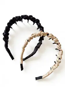 2Pcs Braided Satin Headbands with Teeth, Non-slip Twist Hairbands for Women