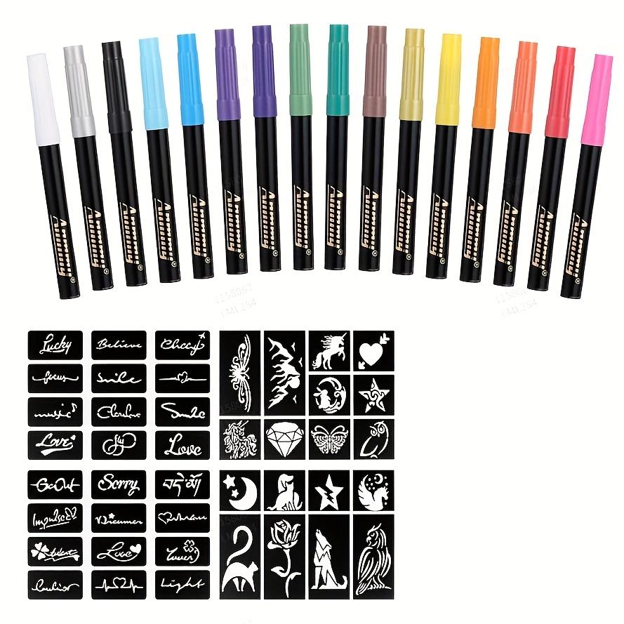Multi-Functional Face & Body Paint Pens - Colored Markers for Drawing, Face Painting, Arm & Body Art with Reusable Tattoo Stencils, Bold & Delicate Lines for Art Parties School DIY Multi-Functional Face & Body Paint Pens - Colored Markers for Drawing, Face Painting, Arm & Body Art with Reusable Tattoo Stencils, Bold & Delicate Lines for Art Parties School DIY