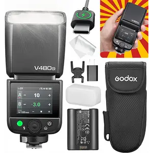 Godox V480 GODOX TTL Flash – GN50/1.7s Recycle/650 Flash Time/HSS/Smart Distance Readout/10 Level LED Modeling lamp/2.0” Touchscreen/2.4G Wireless System/TTL Camera Flash