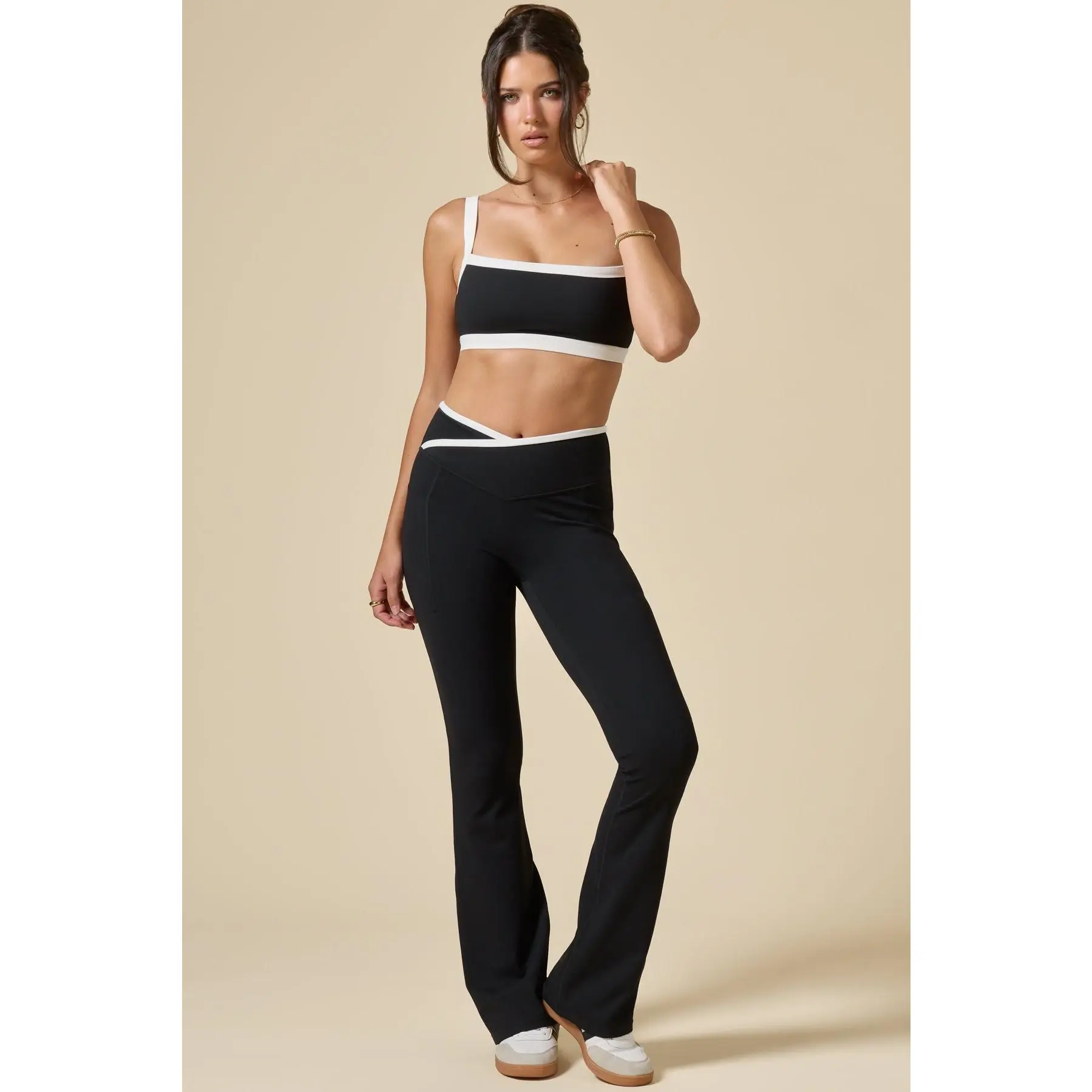 Crisscross Hourglass® Flared Legging with Pockets - Black Contrast