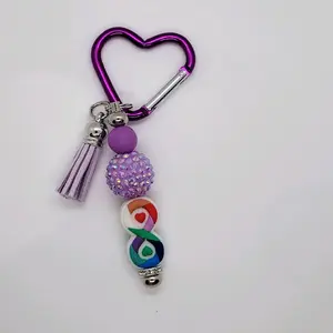 CharminglyResilient Autism Purple Heart Carabiner Keychain with Beaded Tassel Keyring Handmade Bag Charm Gift for Women