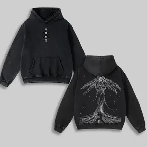 Retro Heavy Limited 90s Demon Shinigami Mahoraga Jujutsu Kaisen  Hoodie Anime Vintage Washed Hoodie Unisex Anime Manga Washed Heavyweight Cotton Hoodie YM7 R2K