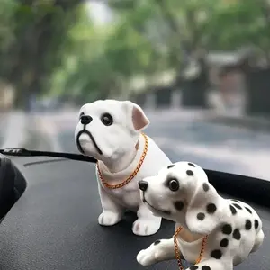 Shaking Head Spotted Puppy Bobblehead, PU Leather Car Dashboard Ornament