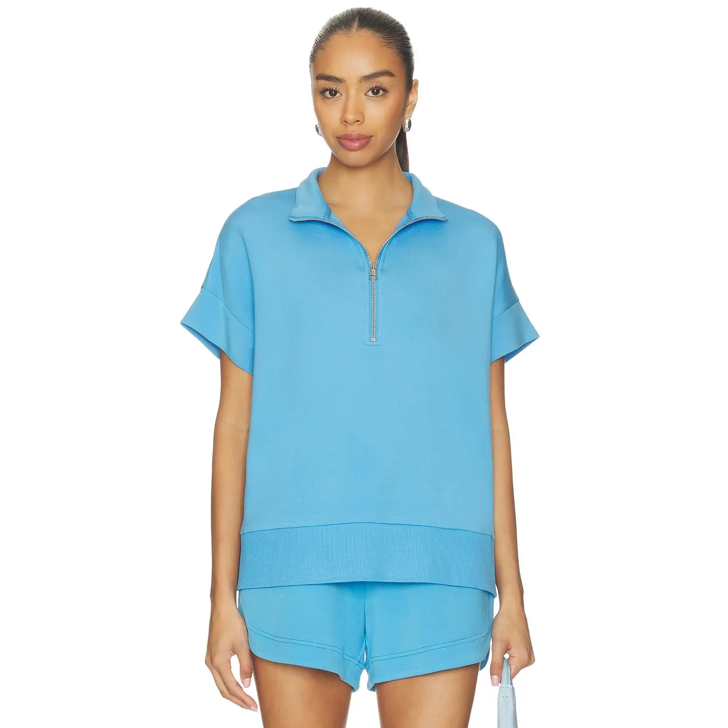 Varley Ritchie Short Sleeve Sweater in Azure Blue