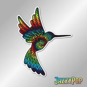 3.25" Rainbow Tie Dye Hummingbird mandala Zentangle Laminated Laptop Sticker gift for friends and family perfect for laptop tablet pc kindle mug tumbler and more