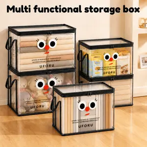 UFORU Student Two-piece Book Storage Boxes,13.39 in x 9.84 in x 9.84 in PVC Transparent Foldable Bag,for Dolls & Books,Classroom Home Organizer Box#SummerWins,clear storage organizer