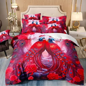 3-piece down duvet cover with two colorful peacock patterns, breathable bedding set, machine washable, zippered, suitable for home decoration in bedrooms and guest rooms (1 * down duvet cover 2 * pillowcase, no down duvet core)