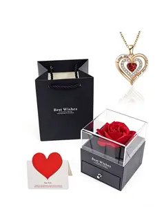 Heart-Shaped Gemstone Necklace Rose Flower Gift Box, Valentine's Day Gift for Girlfriend, Mother's Day Gift for Mom, Love Expression Gift