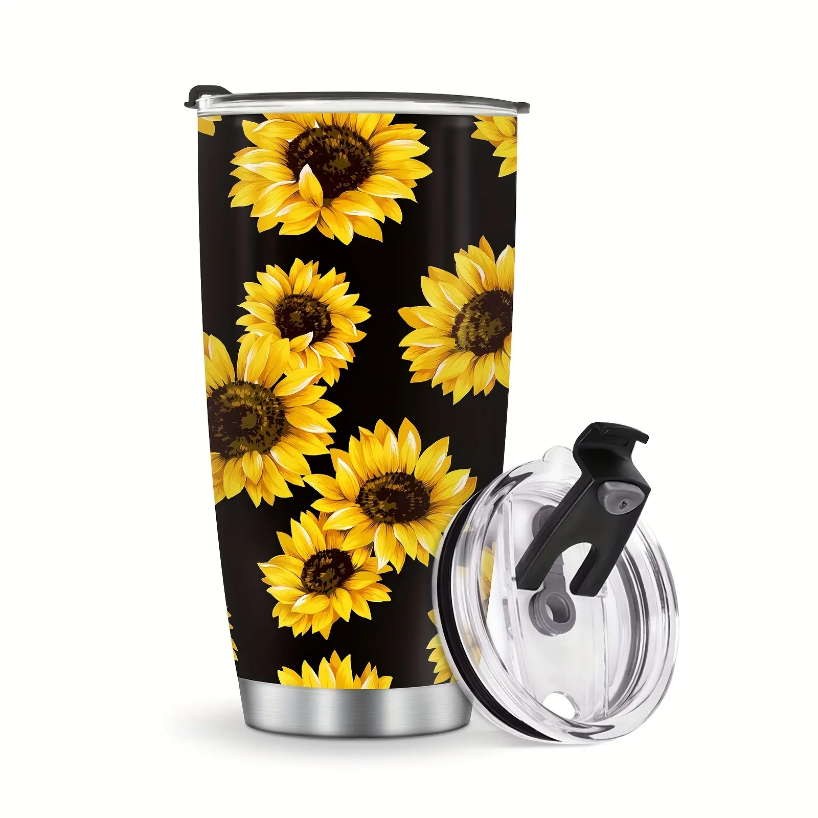 20oz Sunflower Slim Stainless Steel Tumbler with Lid - BPA-Free, Double-Wall Vacuum Insulated, Anti-Scalding, Leakproof, Portable Adults' Camp Kitchen Drinkware for Hiking, BBQ - Casual Travel Mug for Coffee