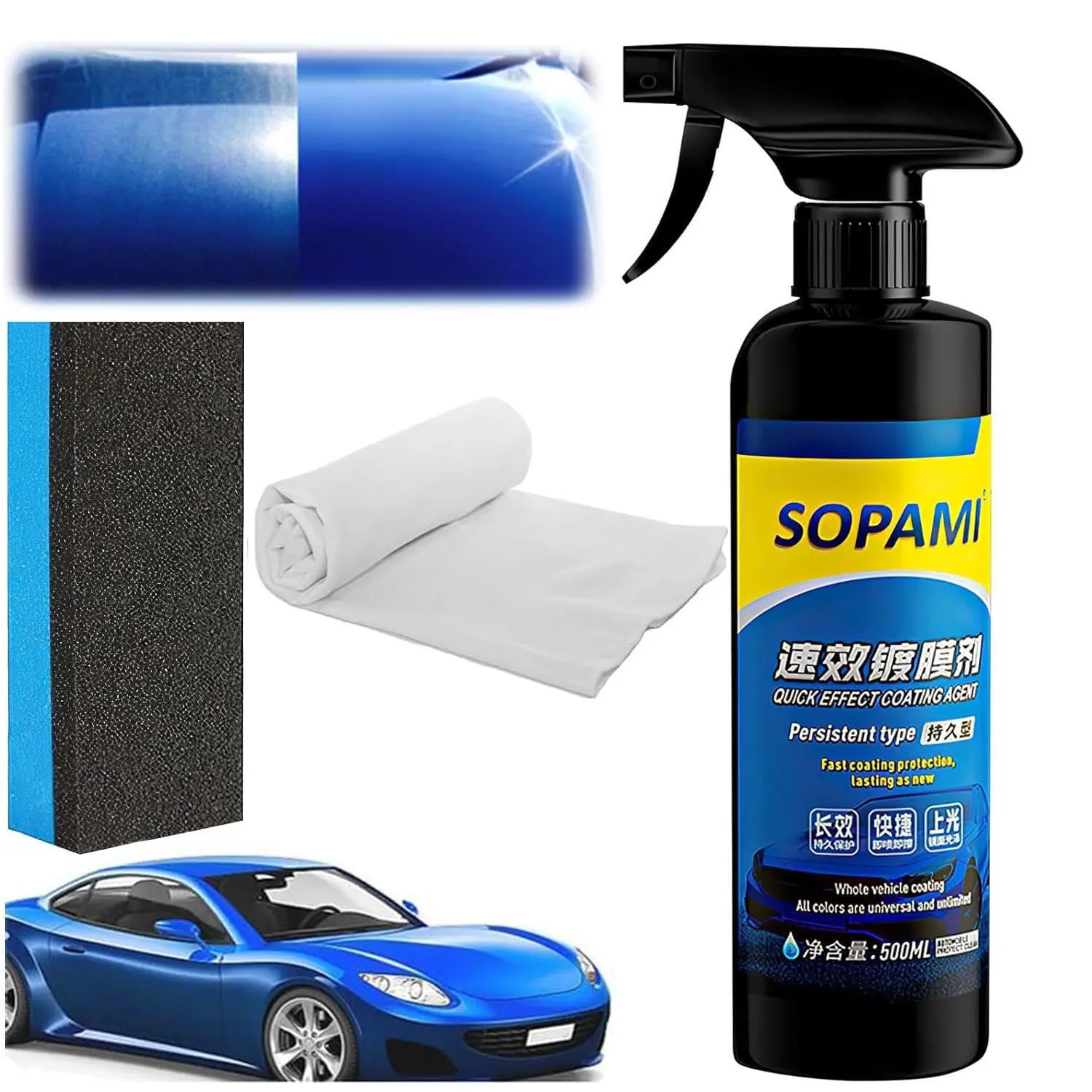 Car Coating Spray - Quick Polishing and Waxing Kit for Auto Body, Wheels, and Interior Surfaces, High-Gloss Finish and Waterless Cleaning