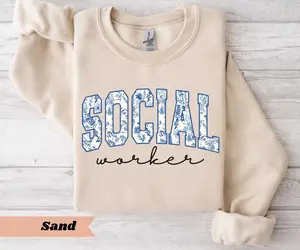 Floral Social Worker Sweatshirt / Short Sleeve T-SHIRT , , School Counselor , Therapist Sweaters MSW LSW Womenswear Medium