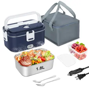 Electric Lunch Box 80W Food Heater for Adults, 12/24/110V Portable Lunch Warmer Upgraded Heated Lunch Box for Car/Truck/Office with SS Fork&Spoon and Insulated Carry Bag (Green)