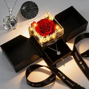 Preserved Red Real Rose Heart Pendant Necklace with Hidden I Love You Message - Enduring Love Symbol for Mothers Day, Valentines, Christmas, Birthday, Anniversary Gifts for Mom, Wife, Girlfriend, Grandma