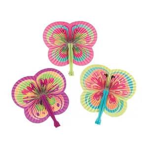 9 1/2" Bright Color Butterfly-Shaped Folding Paper Hand Fans – 12 Pc.