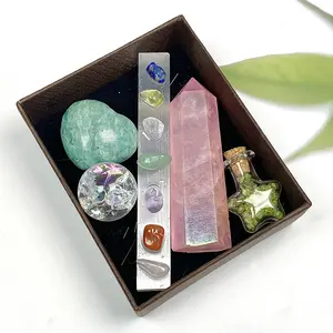 Selenite Stick Wand Chakra Set Healing Crystal Mysterybox Stone Clear Quartz Tower Yoga Meditation Spiritual Reiki Balancing Home Ornament selenite