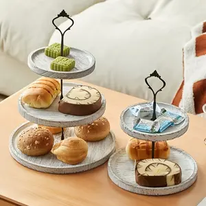 Three-layer Cake Tray Bakery Wooden Round Decorative Tray Removable Dessert Tray