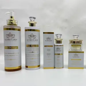 Golden Skin Repairing Set For Lighter Skin Tones (Body Lotion, Face Cream, Serum & Shower Gel
