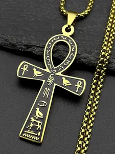 Egyptian Ankh Cross Key Of Life Pendant Necklaces Cross Chain Design for Women Men Stainless Steel Gold Color Mythology Hieroglyph Chain