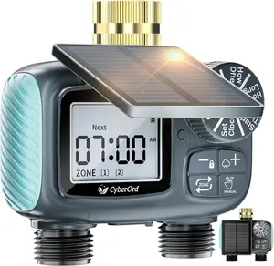 2 Zone Solar Water Timer, Hose Timer with Solar Charging, Sprinkler Timers for Garden Hose with Auto/Manual/Rain Delay Modes, Digital Drip Irrigation System for Lawn/Patio/Garden