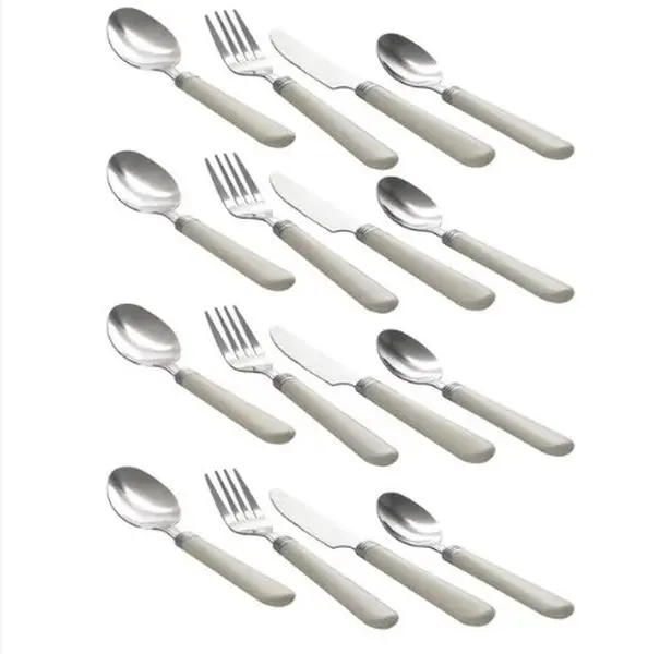 Gibson Sensations II 16 Piece Stainless Steel Flatware Set with White Handles and Chrome Caddy