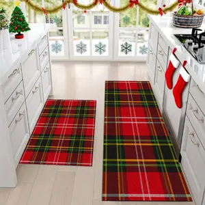 1 piece non-slip kitchen rug, Christmas rug, kitchen floor mat set of 2, Christmas plaid decorative floor mat, soft and comfortable non-slip floor mat, machine washable and easy to store, Christmas gift, multifunctional suitable for kitchen area