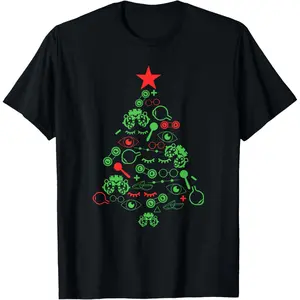 Optometry Symbols Christmas Tree Ophthalmologist Ophthalmic T-Shirt, 100% Cotton, Single Side Printed, Black Short Sleeve T-shirt, 1 pc, Christmas Halloween Thanksgiving Gift