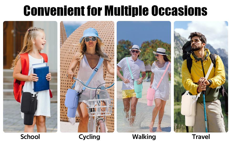 Slok Water Bottle Carrier Bag, Compatible With 40oz Tumbler With Handle, Modern Water Bottle Holder With Simple Adjustable Strap For Outdoor Walking Hiking Travelling Sports-Blue Purple