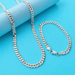 925 Silver Plated Cuban Link Chain | Unisex Bracelet & Necklace Set, Sturdy Clasp, Tarnish-Resistant, Hypoallergenic. Timeless Unisex Jewelry, Perfect for Daily Wear