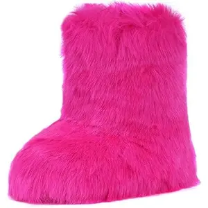 New Womens Size 9.5 Pink Faux Fur Boots Fuzzy Pull On Warm Winter Boot Shoes