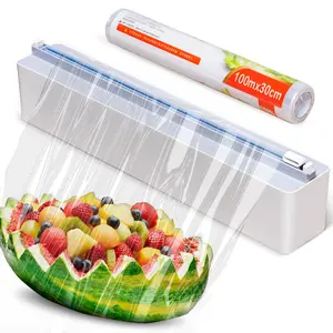 Magnetic Refillable Plastic Wrap Dispenser with Cutter Magnetic Cling Film Dispenser Wall-Mounted Cling Wrap Film Cutter for Plastic Wrap Tin Foil Wax Paper Bamboo Pattern
