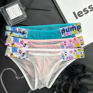 Sheer Mesh Summer Ultra-thin Graffiti Printed Sexy Man Brief Underwear Men Underpant Quick Dry Slip Panties Jockstrap Men's Briefs