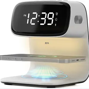 Digital Alarm Clock with Wireless Fast Charging Station, 15w Touch Smart Lamp, 3 Colors Nightlight, Bedside & Living Room Night Light