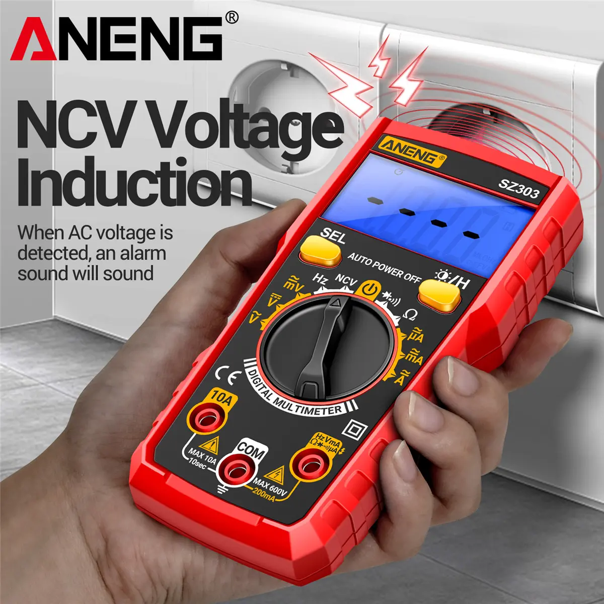 ANENG SZ303 All-in-One Multimeter, NCV Non-Contact Voltage Detector, AC/DC Voltage/Current/Resistance/Capacitance/Temp/Frequency Tester, Portable Automotive Test Tool with Flashlight